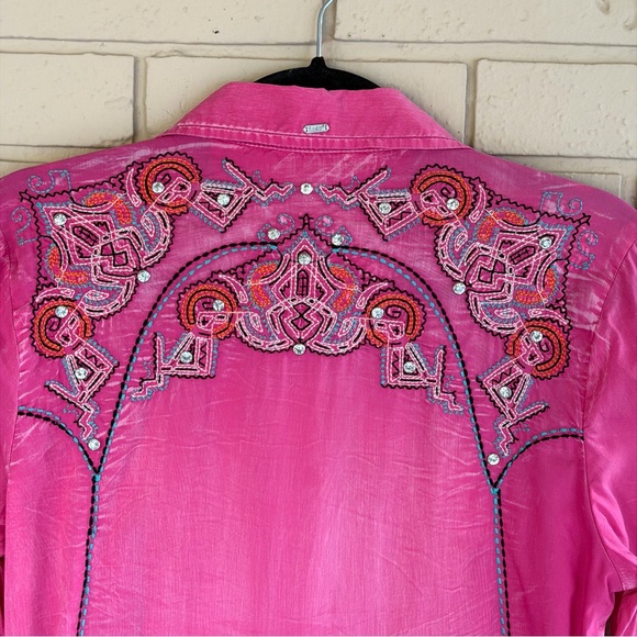 Roar Signature Shirt Womens Pink Western Embellished Rhinestone Cowgirl Medium M - Picture 6 of 10